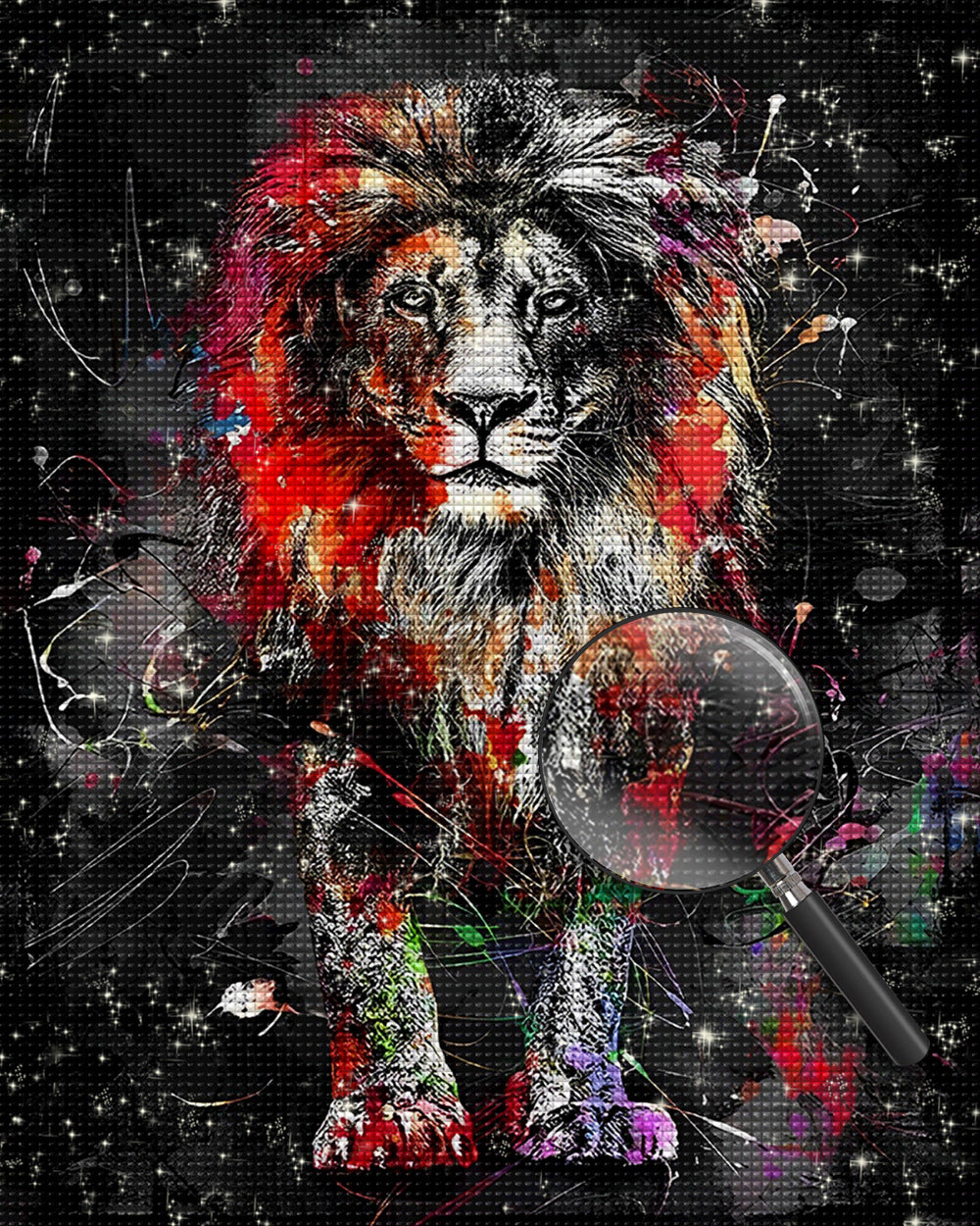 Buntes Graffiti Löwe im Dunkeln Diamond Painting