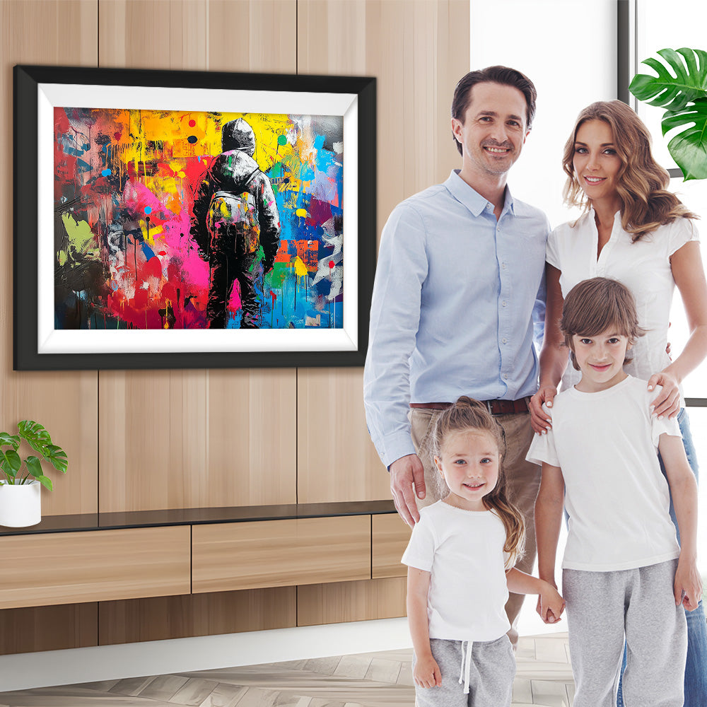 Buntes Graffiti und Mann mit Rucksack Diamond Painting