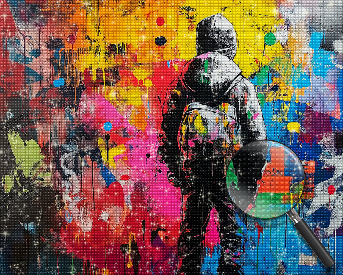 Buntes Graffiti und Mann mit Rucksack Diamond Painting
