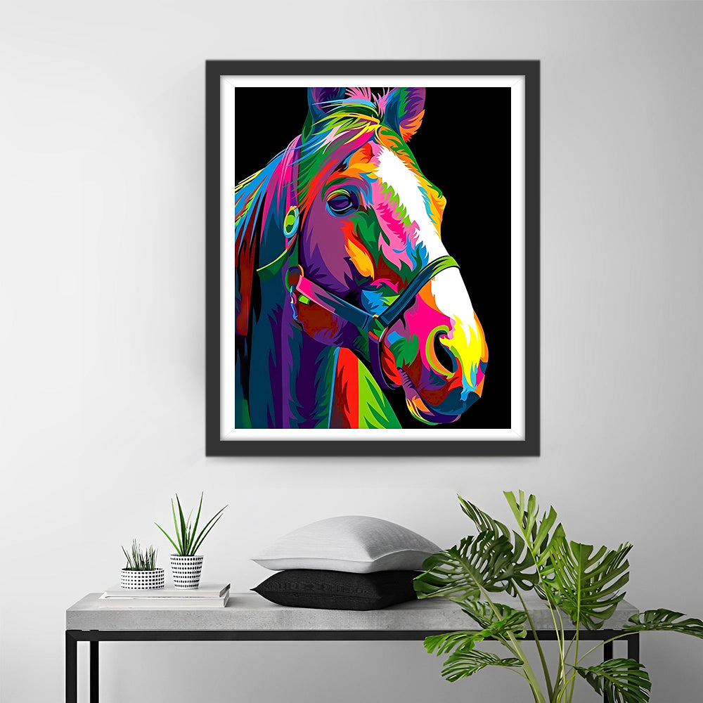 Buntes Pferd im Dunkeln Diamond Painting