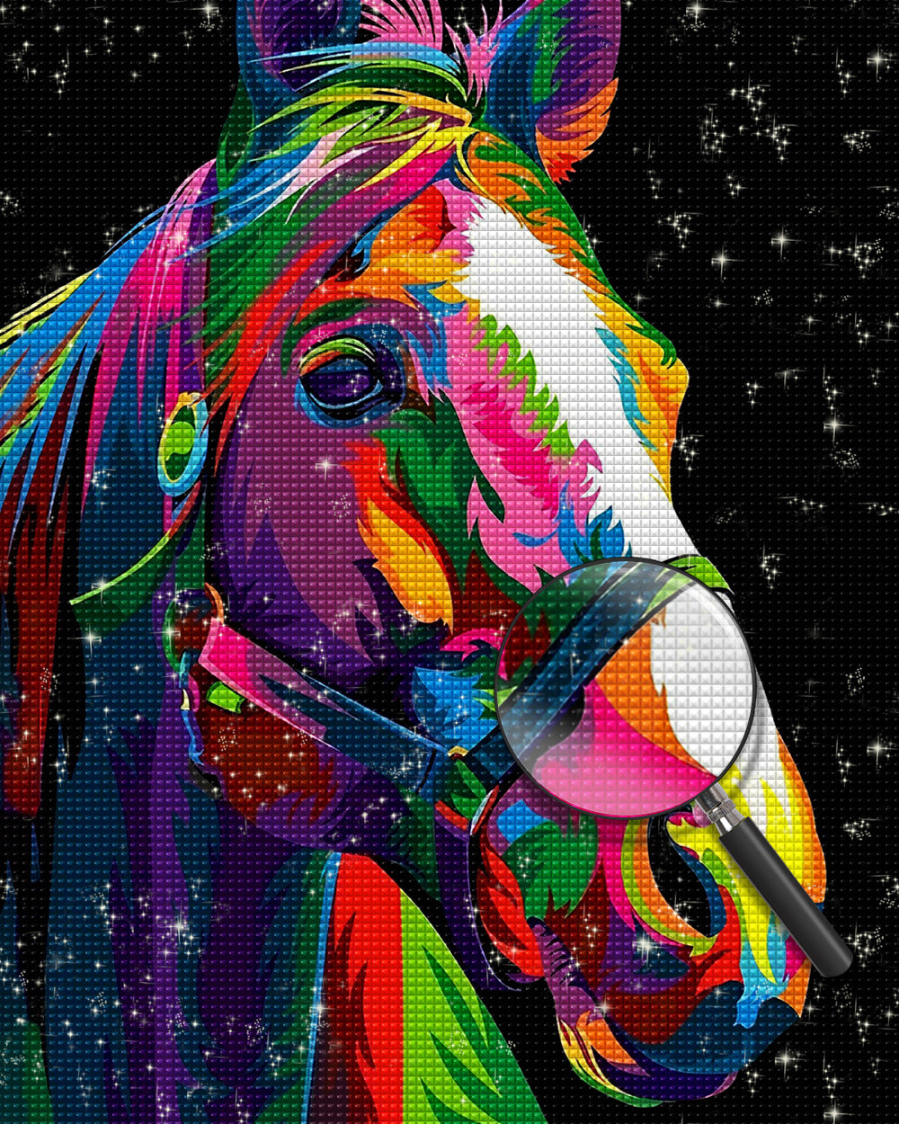 Buntes Pferd im Dunkeln Diamond Painting
