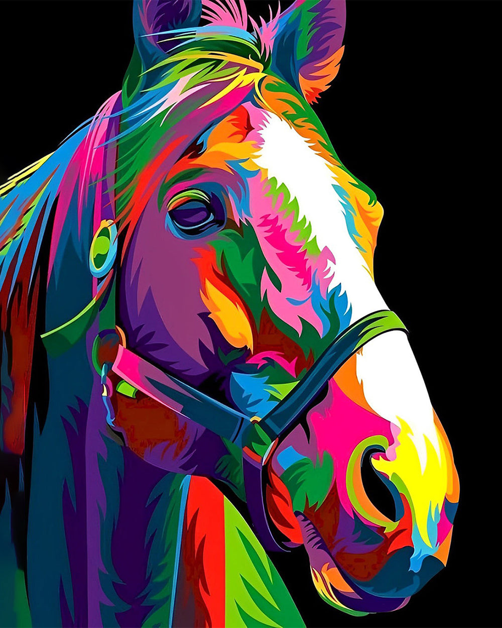 Buntes Pferd im Dunkeln Diamond Painting
