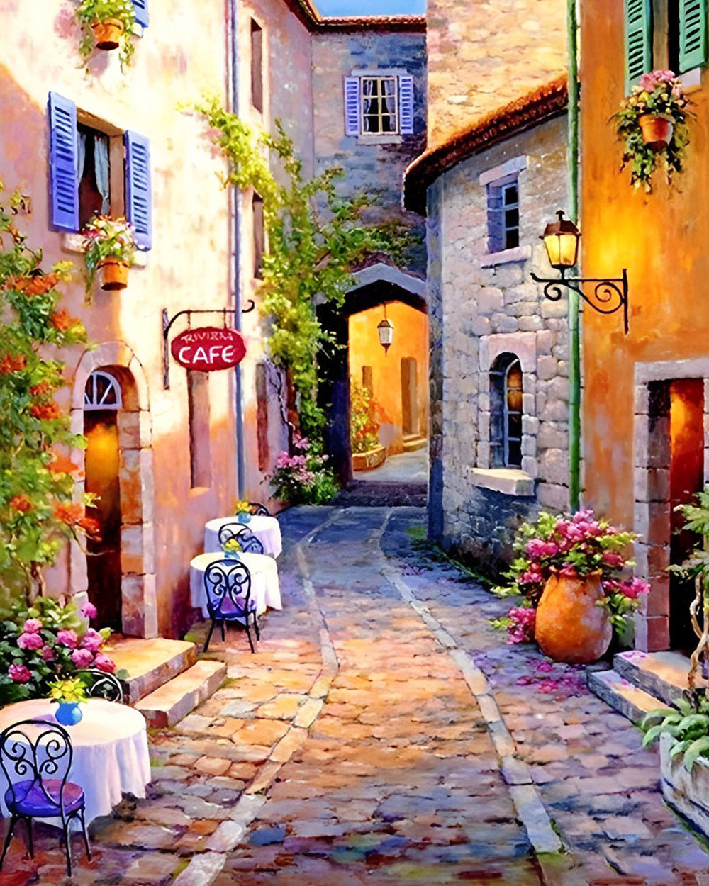 Café in Stadtgassen Diamond Painting