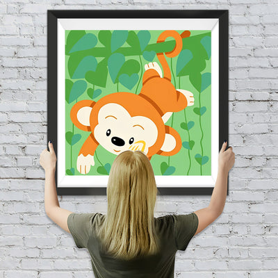 Cartoon Affe und herzförmige Blätter Diamond Painting