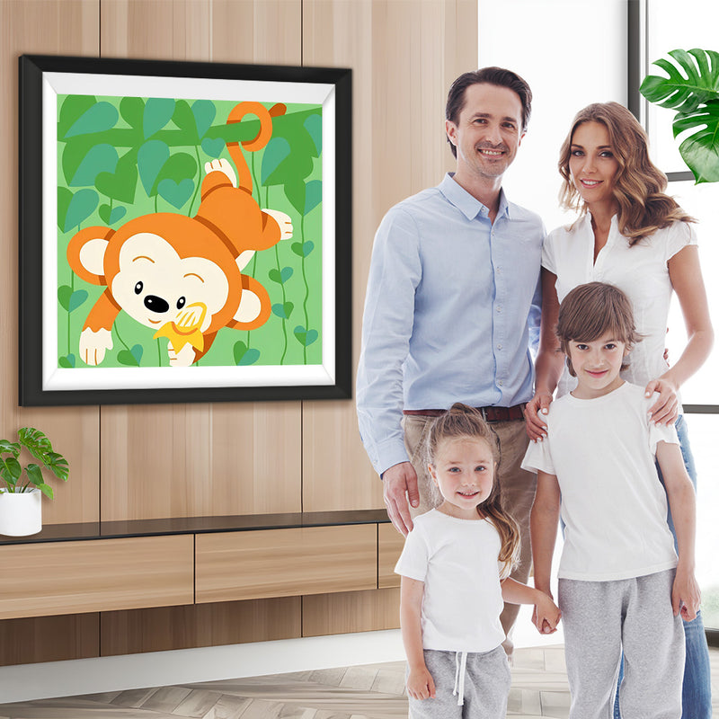 Cartoon Affe und herzförmige Blätter Diamond Painting