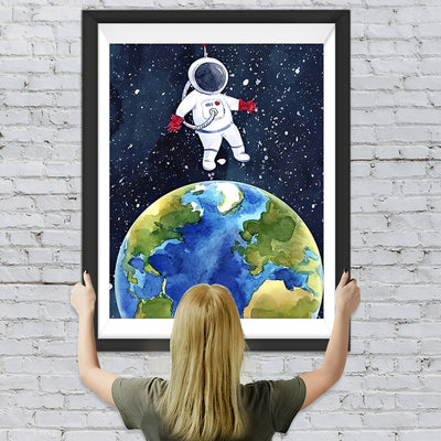 Cartoon Astronaut und Erde Diamond Painting