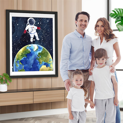 Cartoon Astronaut und Erde Diamond Painting