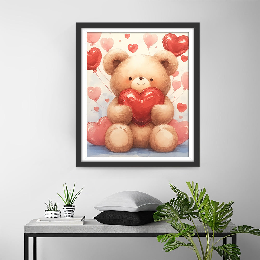 Cartoon-Bär und Liebesballons Diamond Painting