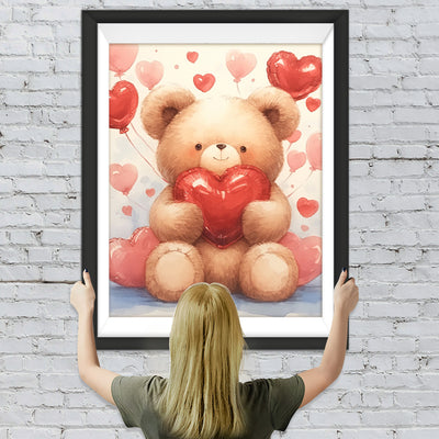 Cartoon-Bär und Liebesballons Diamond Painting