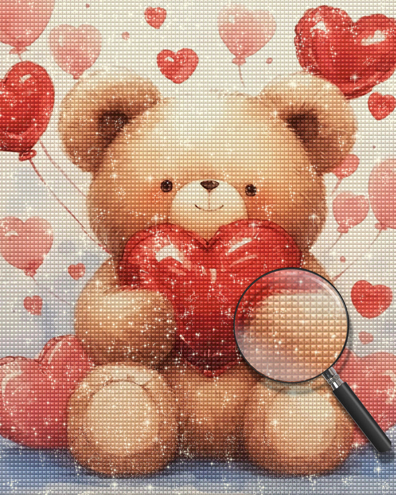 Cartoon-Bär und Liebesballons Diamond Painting