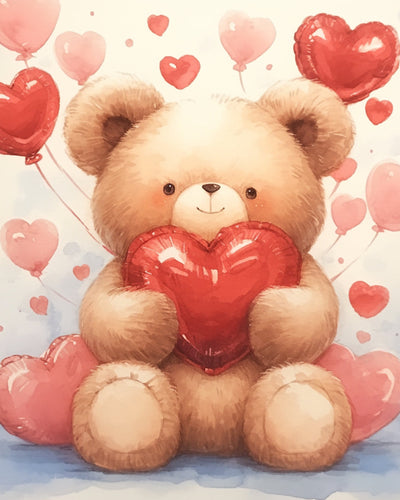 Cartoon-Bär und Liebesballons Diamond Painting