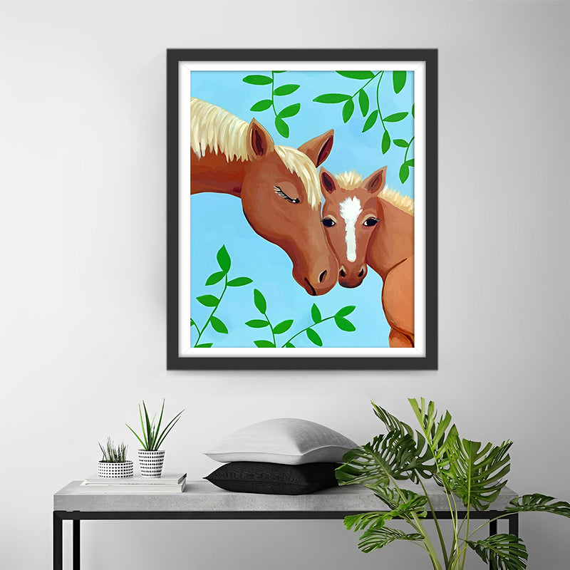 Cartoon Braunes Pferdepaar Diamond Painting