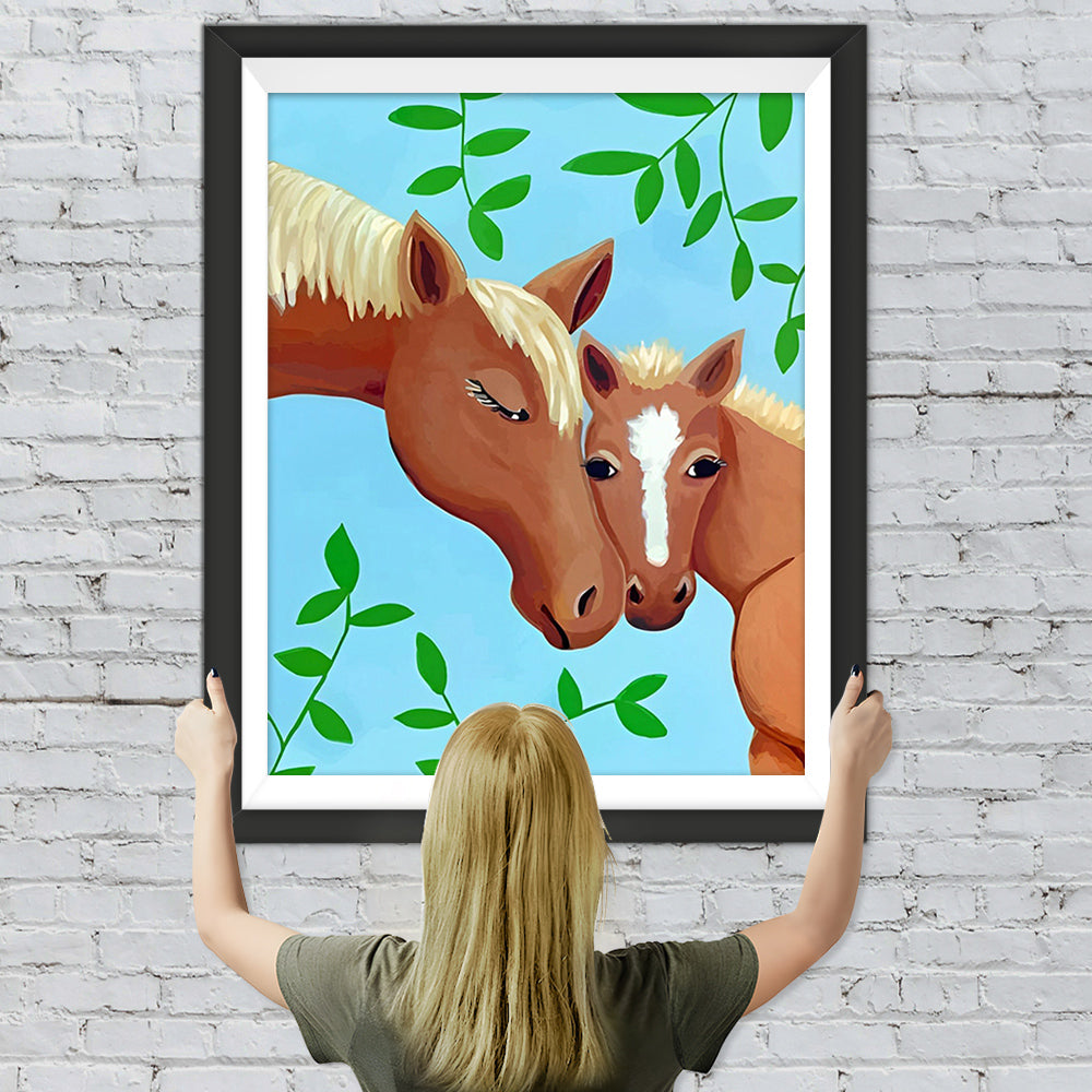 Cartoon Braunes Pferdepaar Diamond Painting