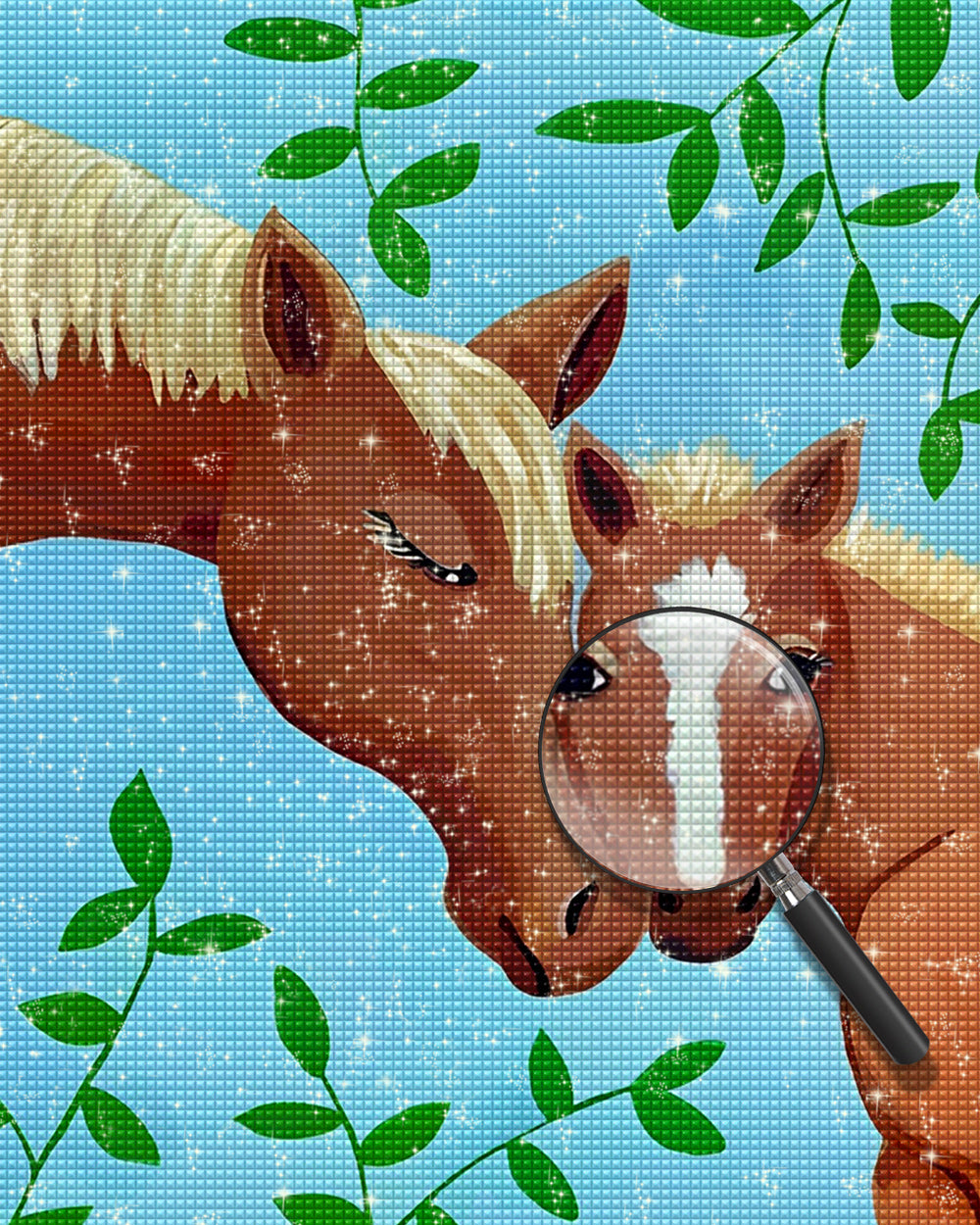 Cartoon Braunes Pferdepaar Diamond Painting