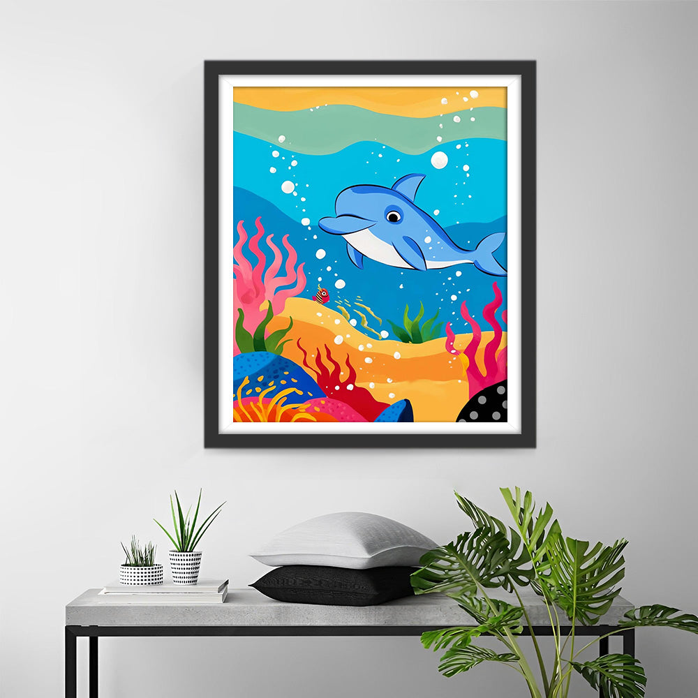 Cartoon-Delfin im Meer Diamond Painting