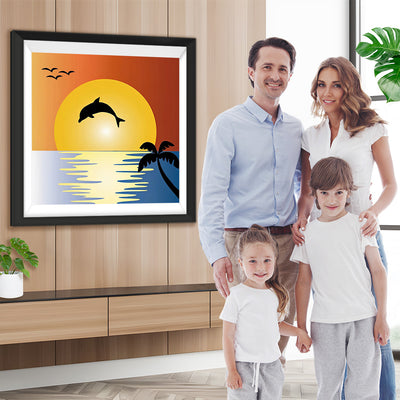 Cartoon Delfin, Sonne und Vögel Diamond Painting