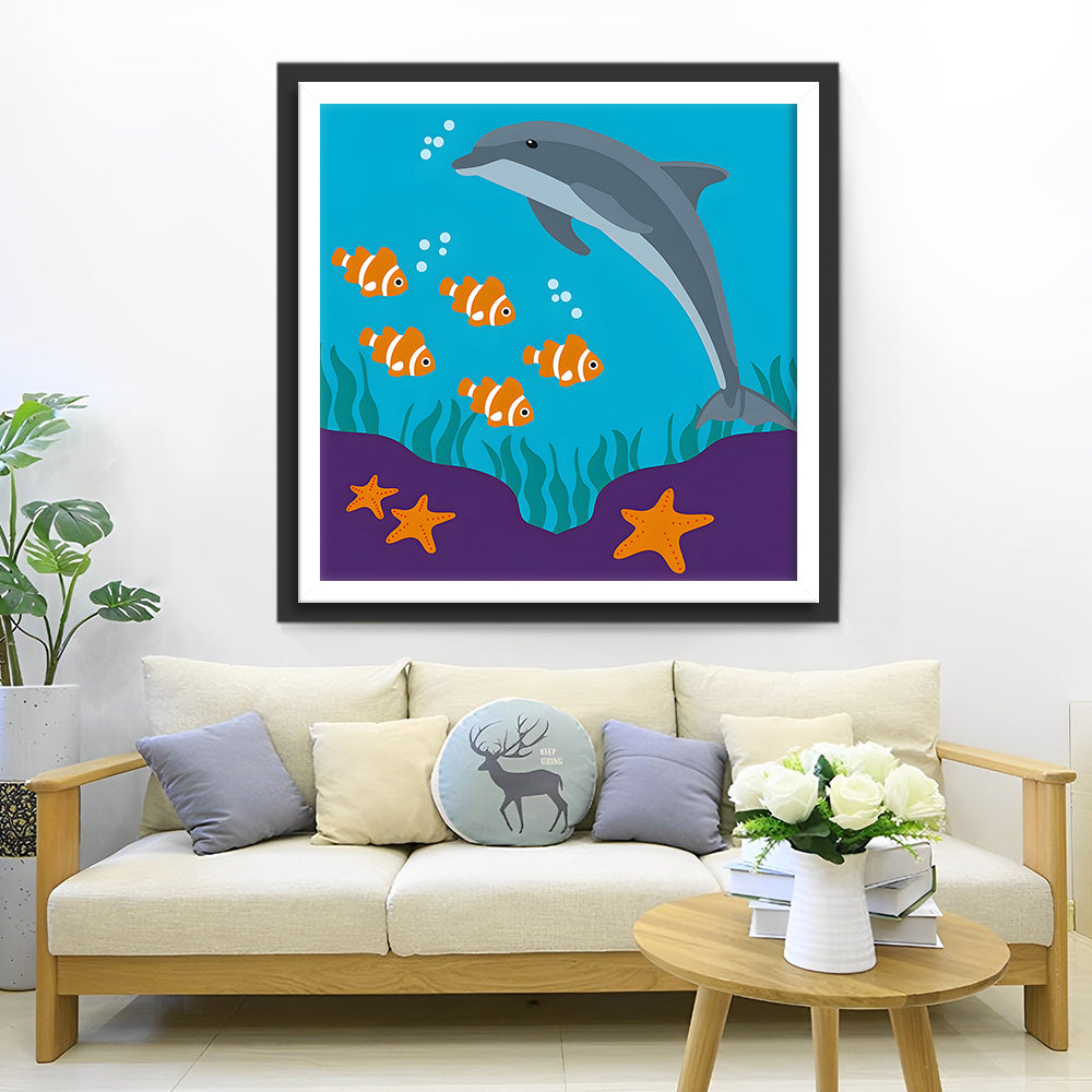 Cartoon Delfin und Fisch Diamond Painting