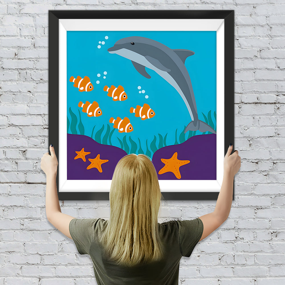 Cartoon Delfin und Fisch Diamond Painting