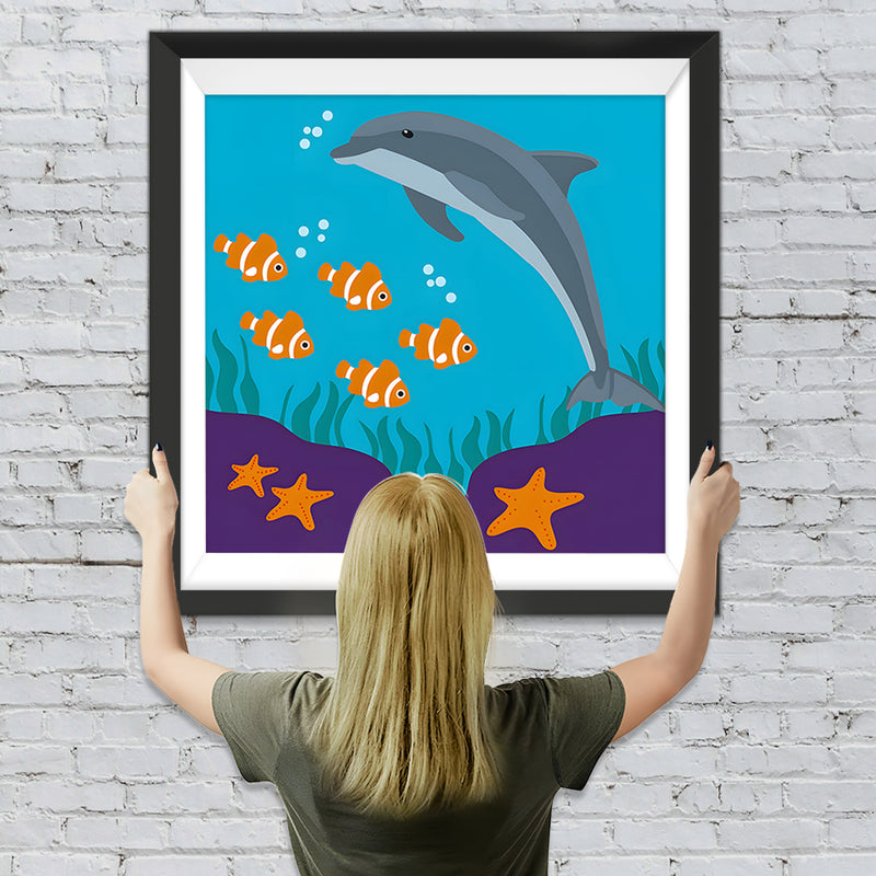 Cartoon Delfin und Fisch Diamond Painting