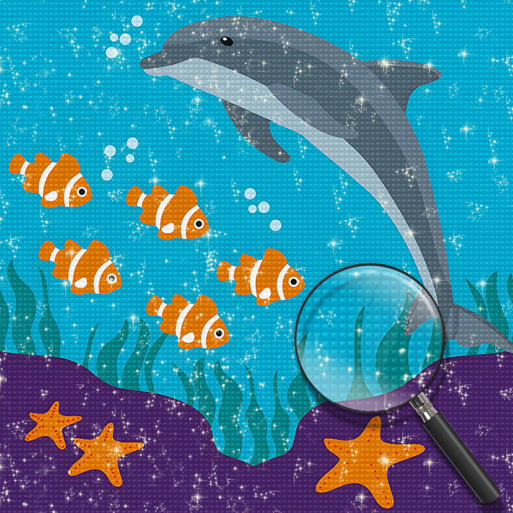Cartoon Delfin und Fisch Diamond Painting