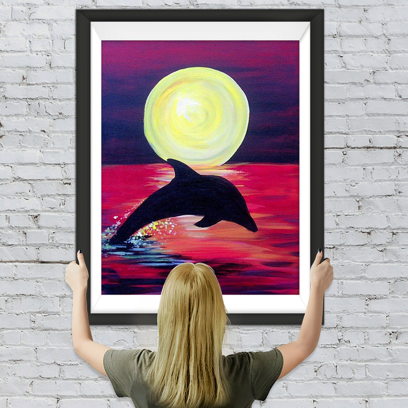 Cartoon Delfin und Vollmond Diamond Painting