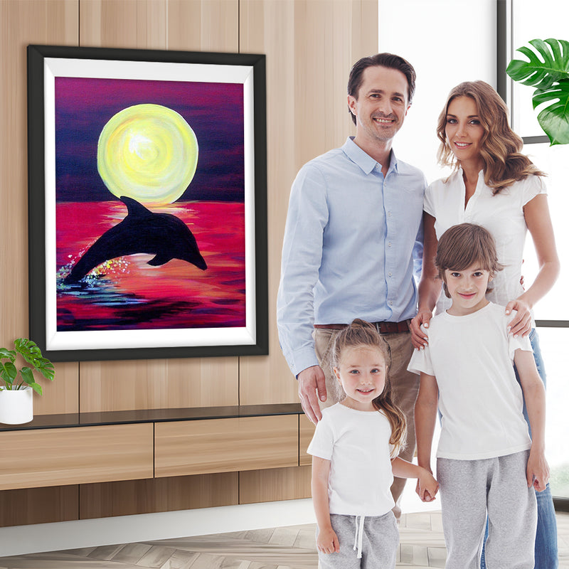 Cartoon Delfin und Vollmond Diamond Painting