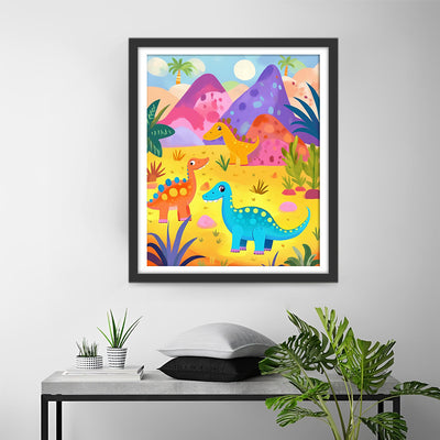 Cartoon Dinosaurier und Berge Diamond Painting