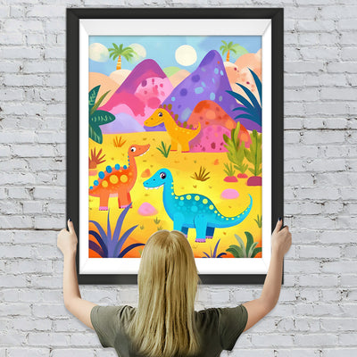 Cartoon Dinosaurier und Berge Diamond Painting