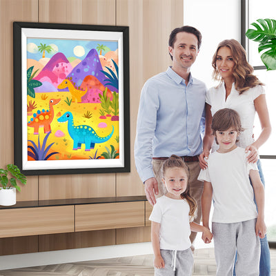 Cartoon Dinosaurier und Berge Diamond Painting