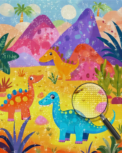 Cartoon Dinosaurier und Berge Diamond Painting