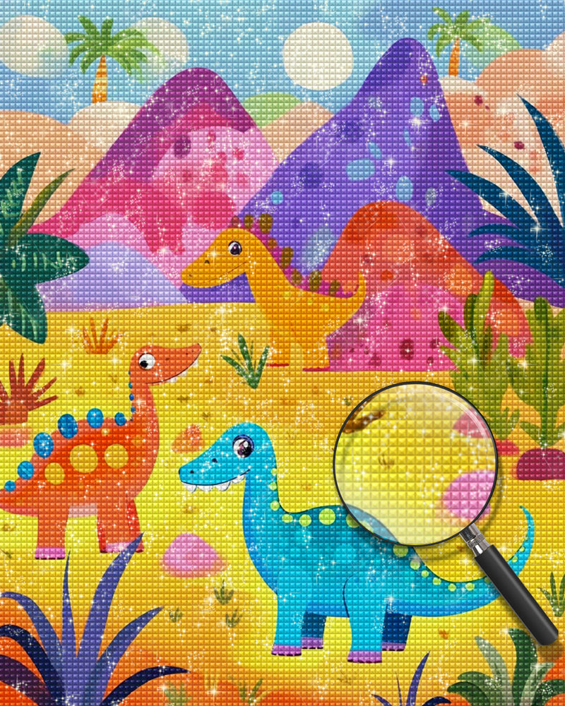Cartoon Dinosaurier und Berge Diamond Painting