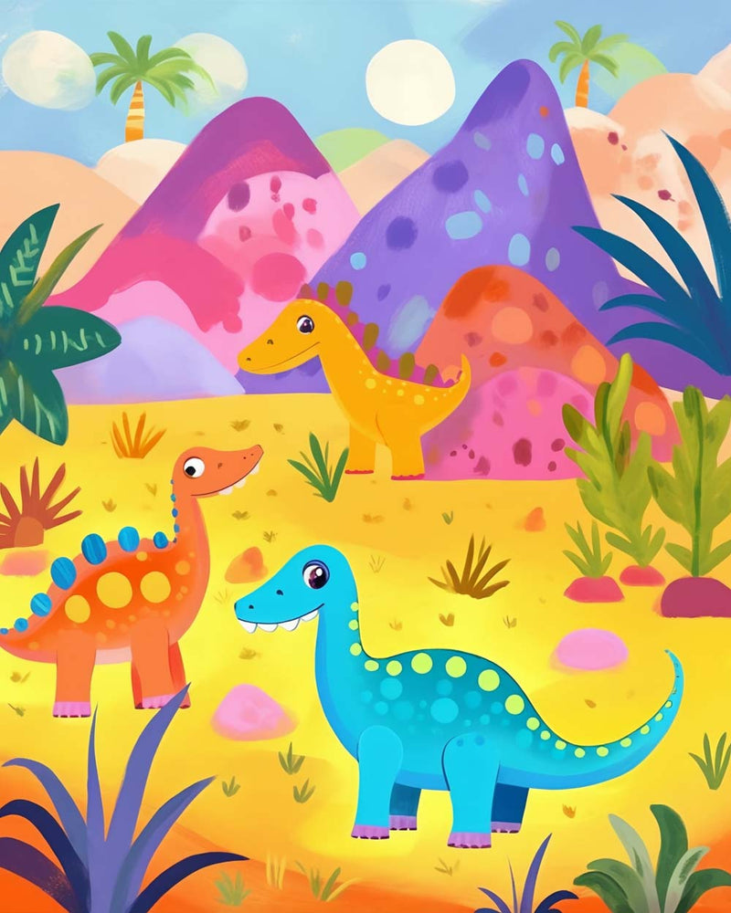 Cartoon Dinosaurier und Berge Diamond Painting