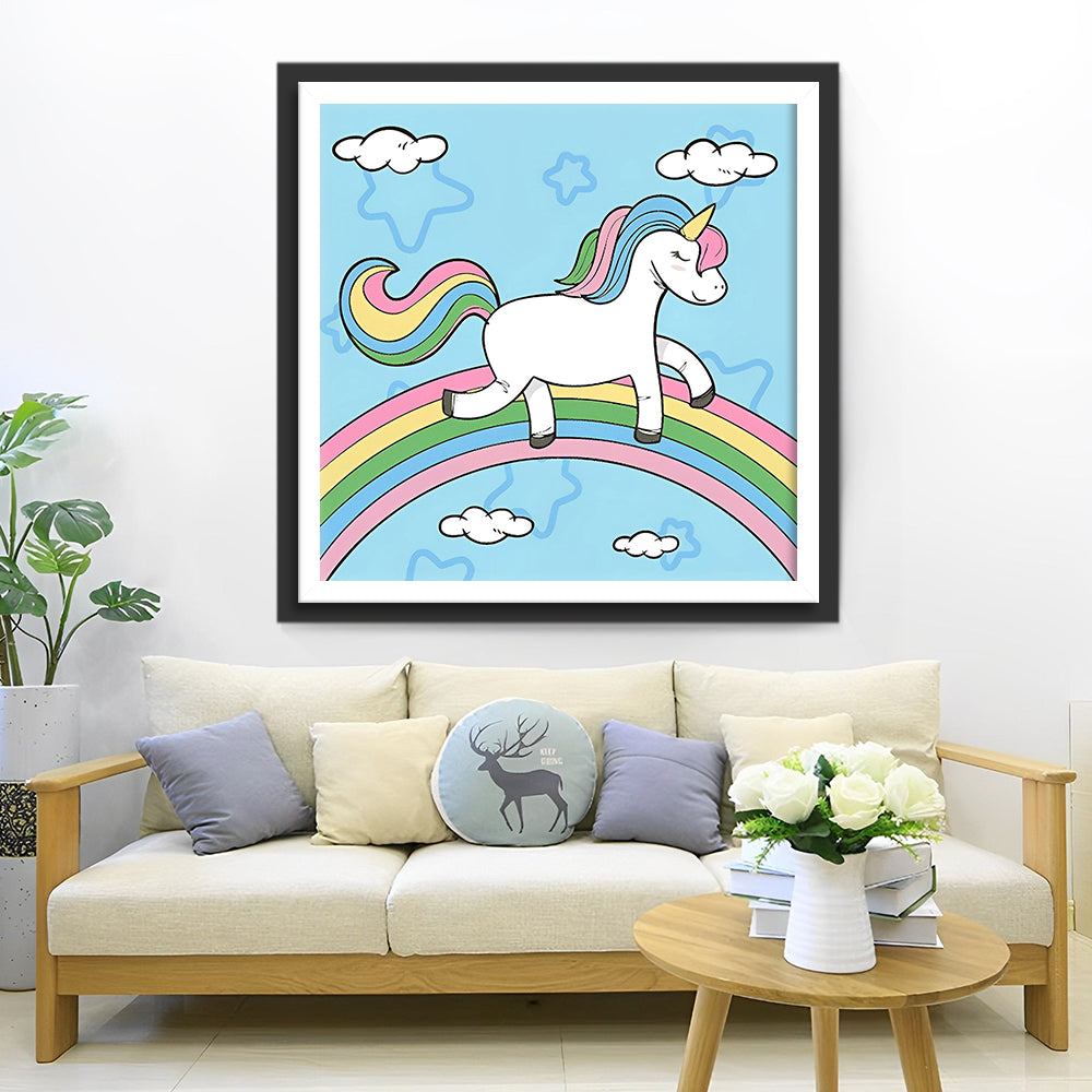 Cartoon Einhorn auf dem Regenbogen Diamond Painting