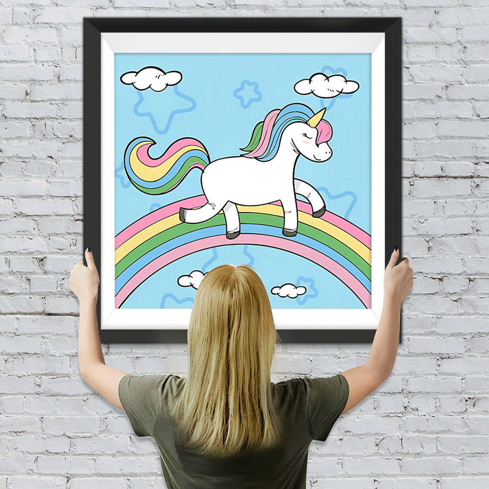 Cartoon Einhorn auf dem Regenbogen Diamond Painting