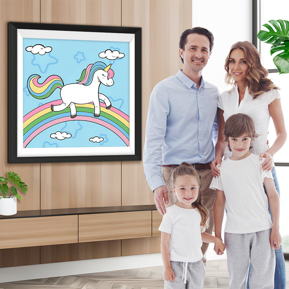 Cartoon Einhorn auf dem Regenbogen Diamond Painting
