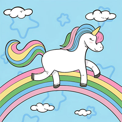 Cartoon Einhorn auf dem Regenbogen Diamond Painting