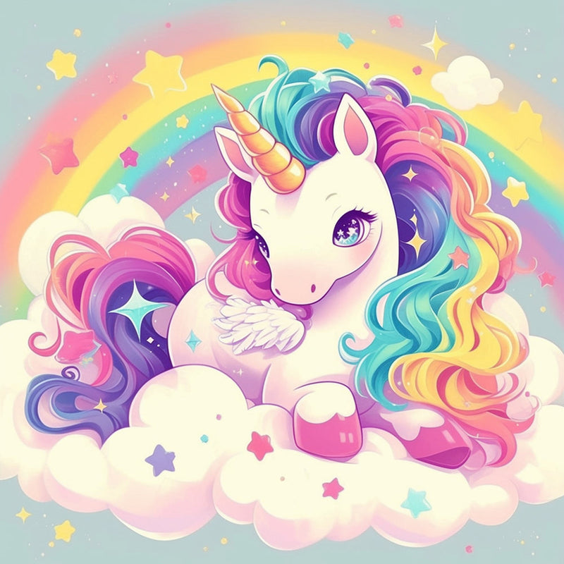 Cartoon Einhorn und Regenbogen Diamond Painting