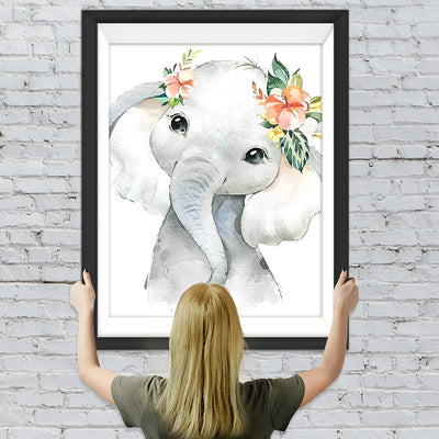 Cartoon-Elefant mit Blumen Diamond Painting