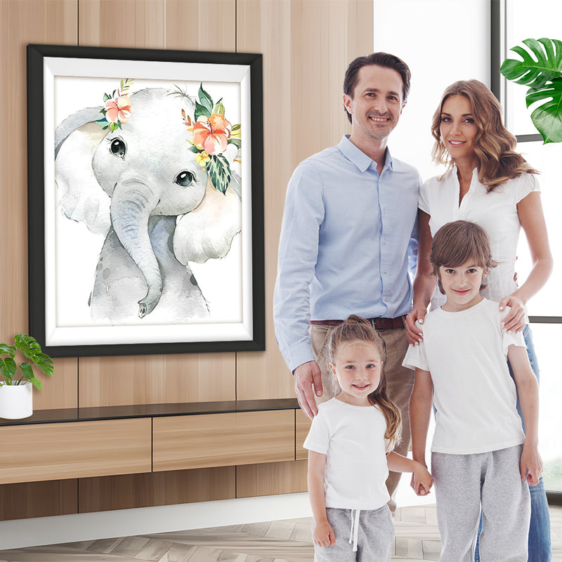 Cartoon-Elefant mit Blumen Diamond Painting