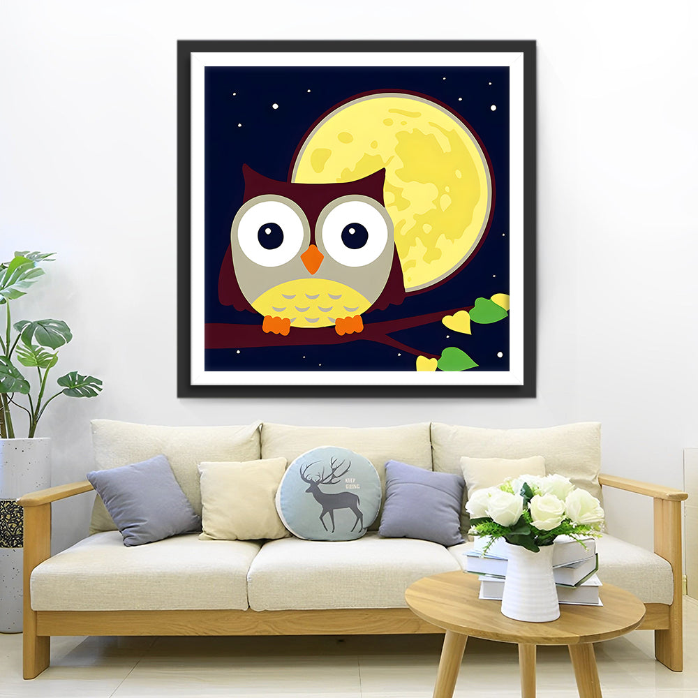 Cartoon Eule und Mond Diamond Painting