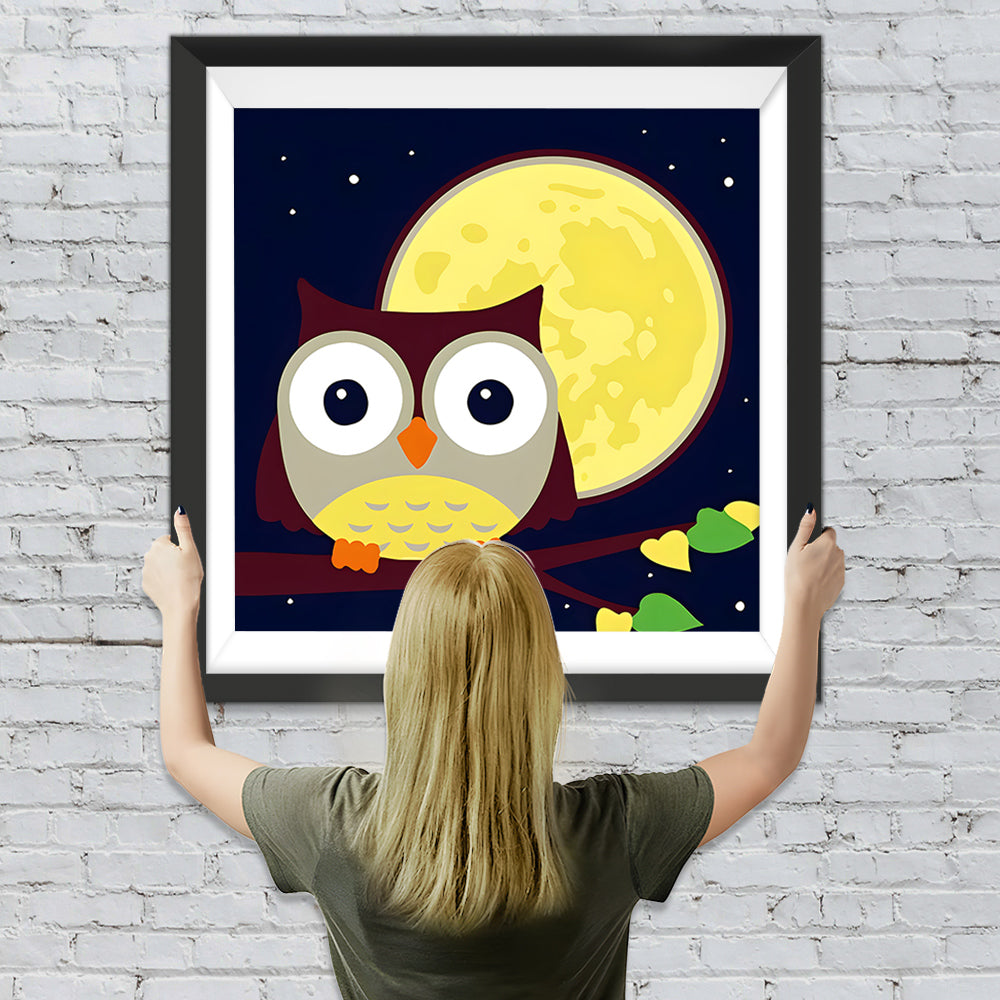 Cartoon Eule und Mond Diamond Painting