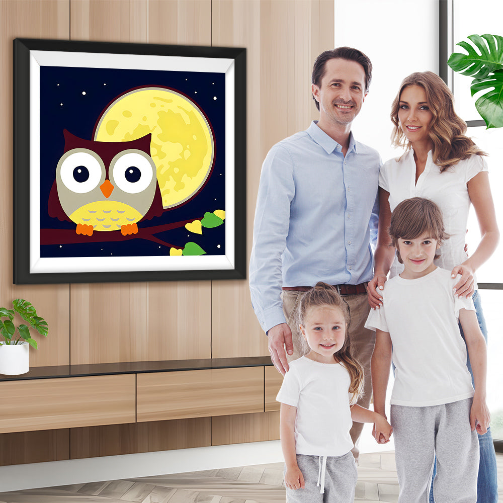 Cartoon Eule und Mond Diamond Painting