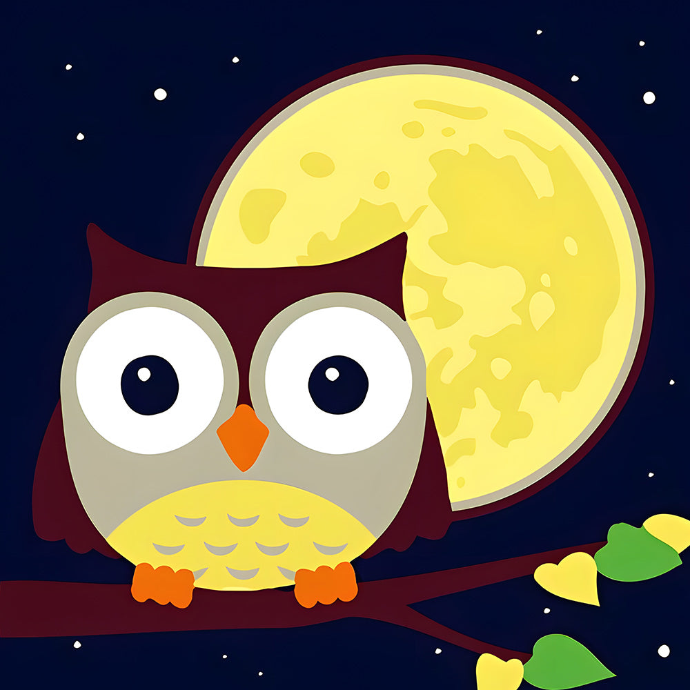 Cartoon Eule und Mond Diamond Painting