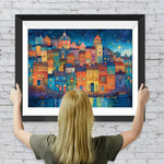 Cartoon-Gebäude am Meer Diamond Painting