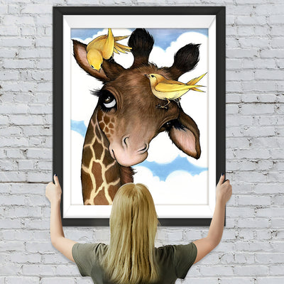 Cartoon Giraffe und gelbe Vögel Diamond Painting