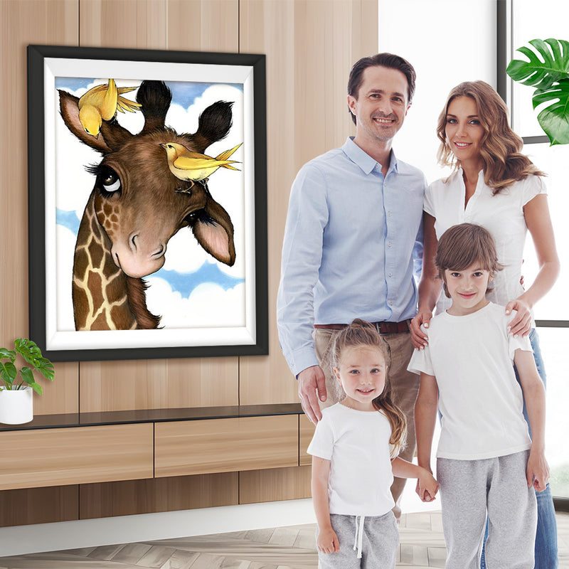 Cartoon Giraffe und gelbe Vögel Diamond Painting