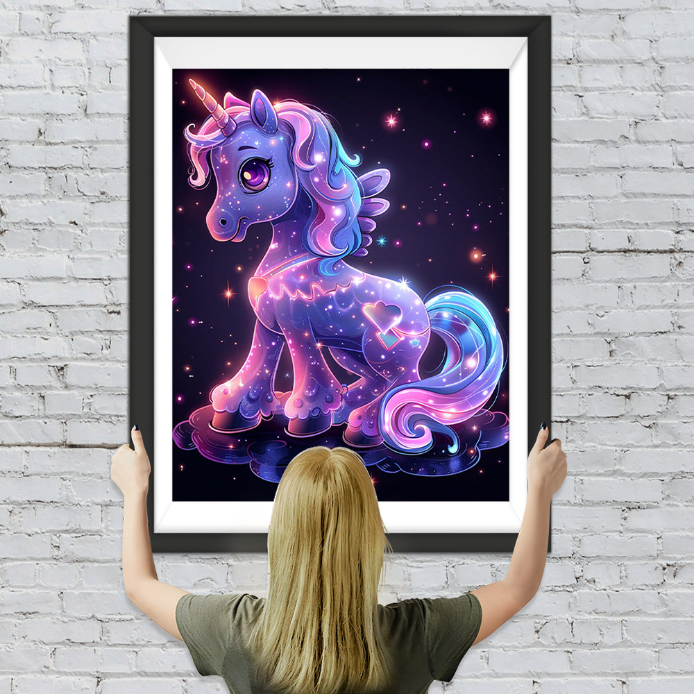 Cartoon Glühendes Lila Einhorn Diamond Painting