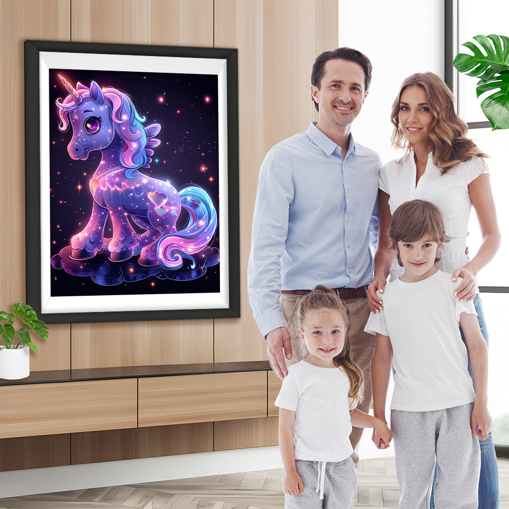 Cartoon Glühendes Lila Einhorn Diamond Painting