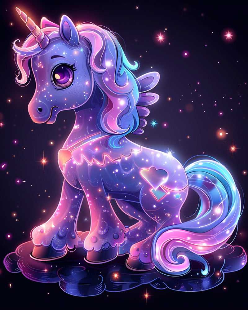 Cartoon Glühendes Lila Einhorn Diamond Painting