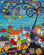 Cartoon Häuser und Baum Diamond Painting